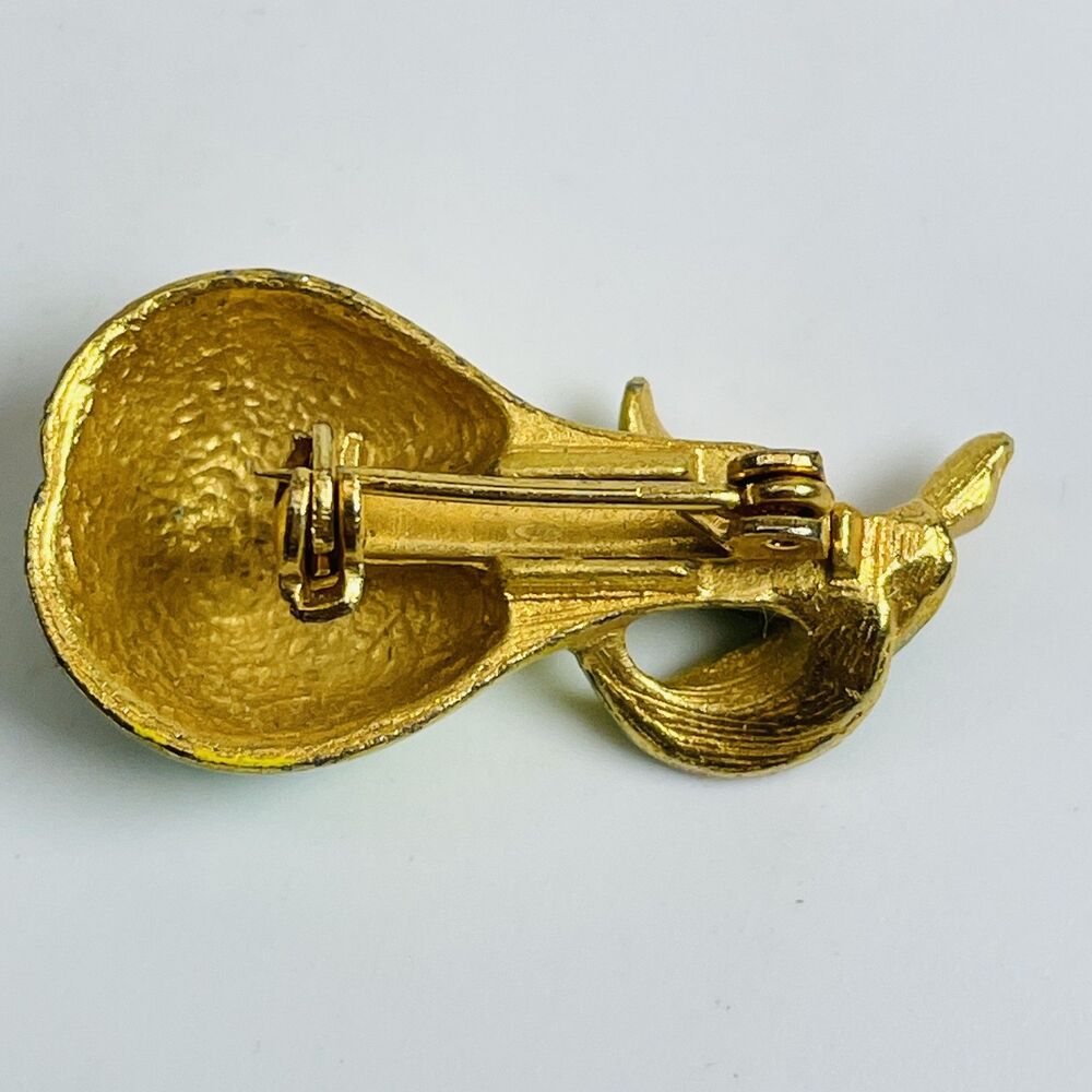 Vintage Enamel Pear Brooch Pin Gold Tone Green Yellow Fruit Jewelry Collectible - Picture 2 of 4